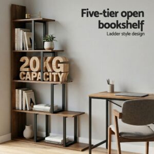 Artiss 5 Tiers Bookshelf Ladder Corner Shelf Bookcase Walnut – Nice N Cheap Variety Store Artiss 5 Tiers Bookshelf Ladder Corner Shelf Bookcase Walnut - Image 5