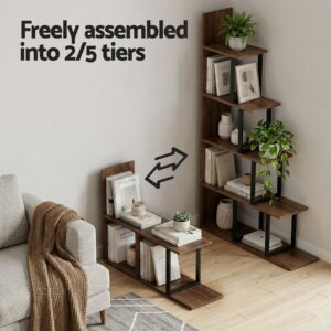 Artiss 5 Tiers Bookshelf Ladder Corner Shelf Bookcase Walnut – Nice N Cheap Variety Store Artiss 5 Tiers Bookshelf Ladder Corner Shelf Bookcase Walnut - Image 7