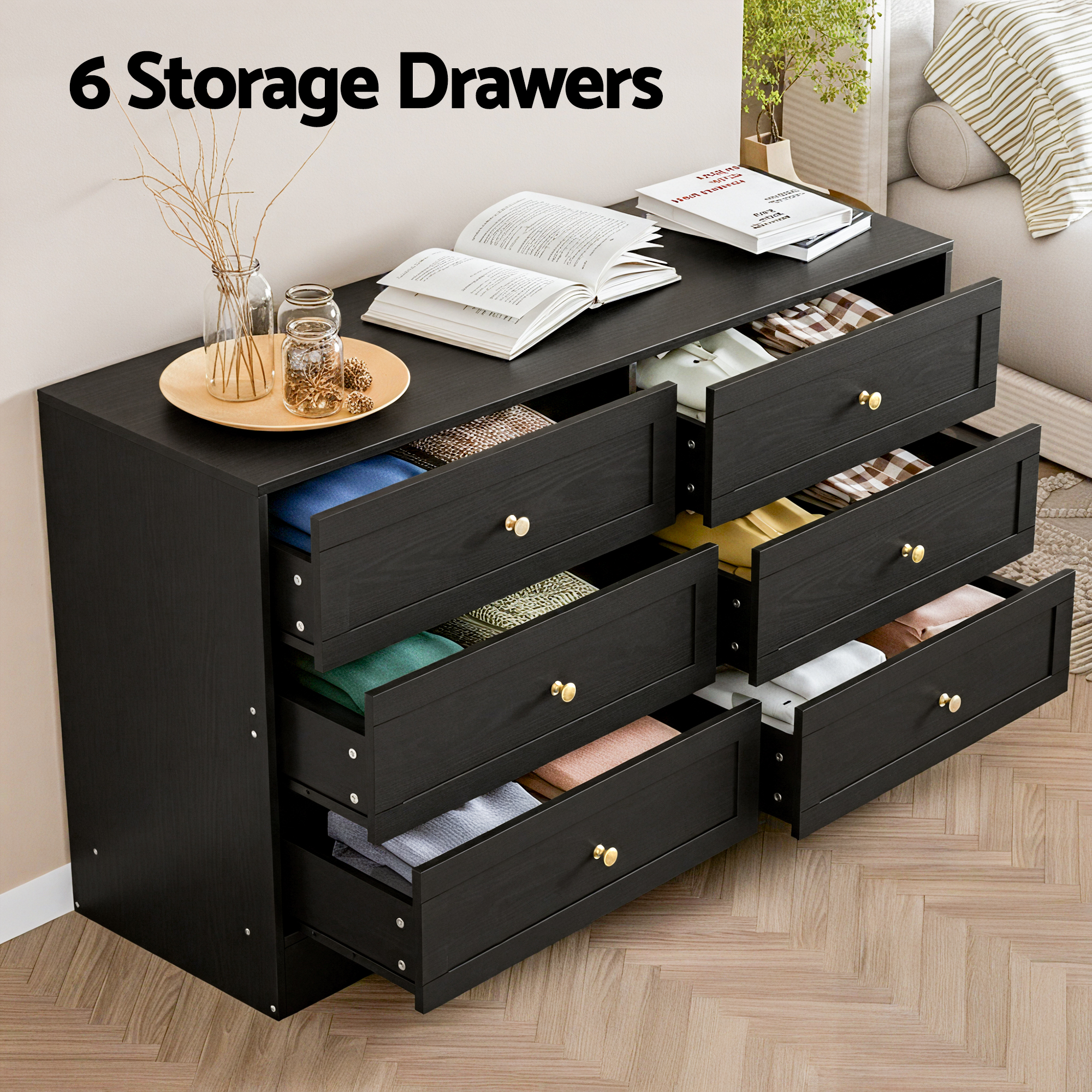 Artiss Leif Black 6-Drawer Tallboy Cabinet – Nice N Cheap Variety Store Artiss Black Tallboy
