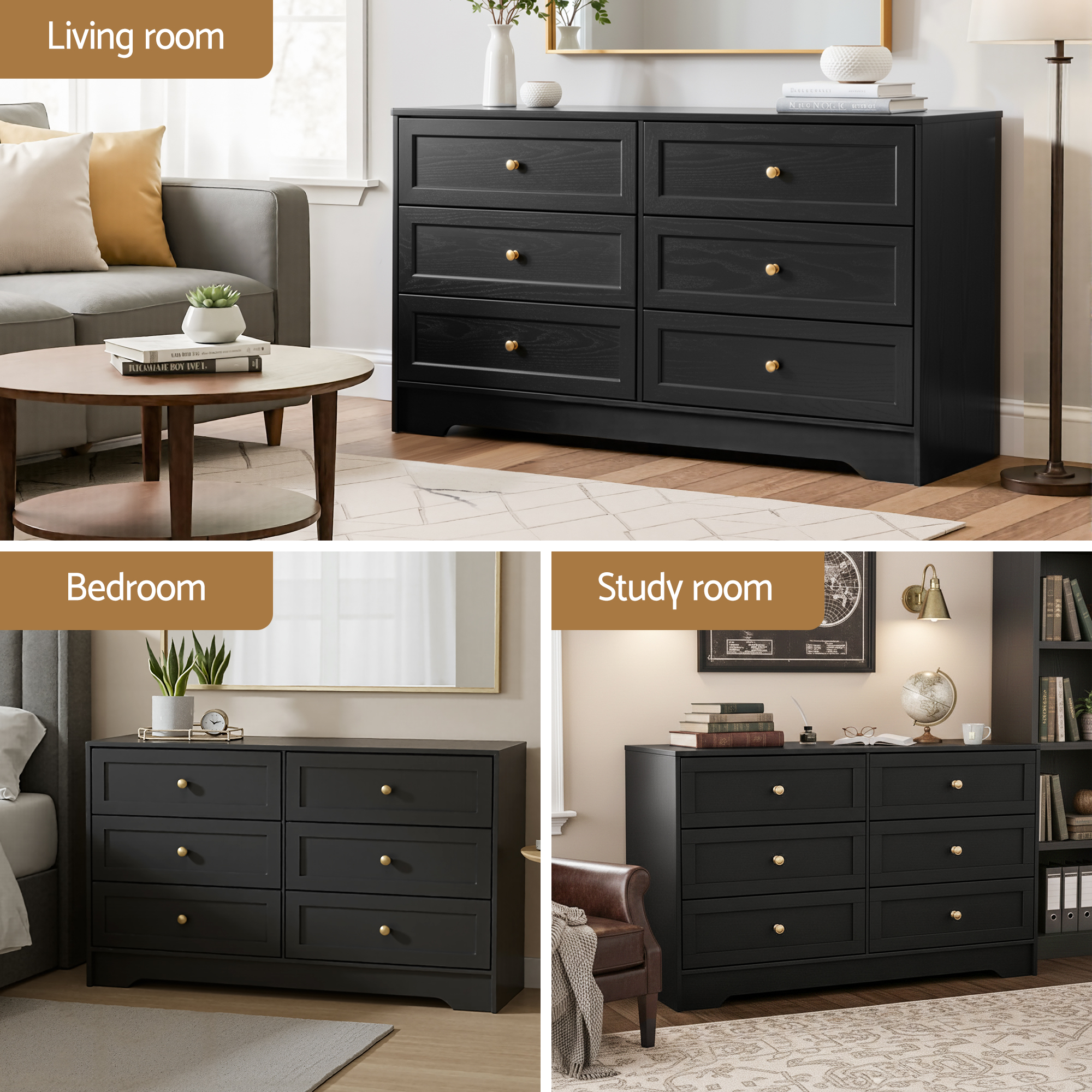Artiss Leif Black 6-Drawer Tallboy Cabinet – Nice N Cheap Variety Store Artiss Black Tallboy