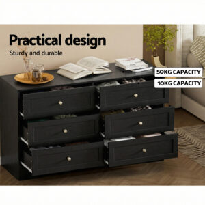 Artiss Leif Black 6-Drawer Tallboy Cabinet – Nice N Cheap Variety Store Artiss Black Tallboy