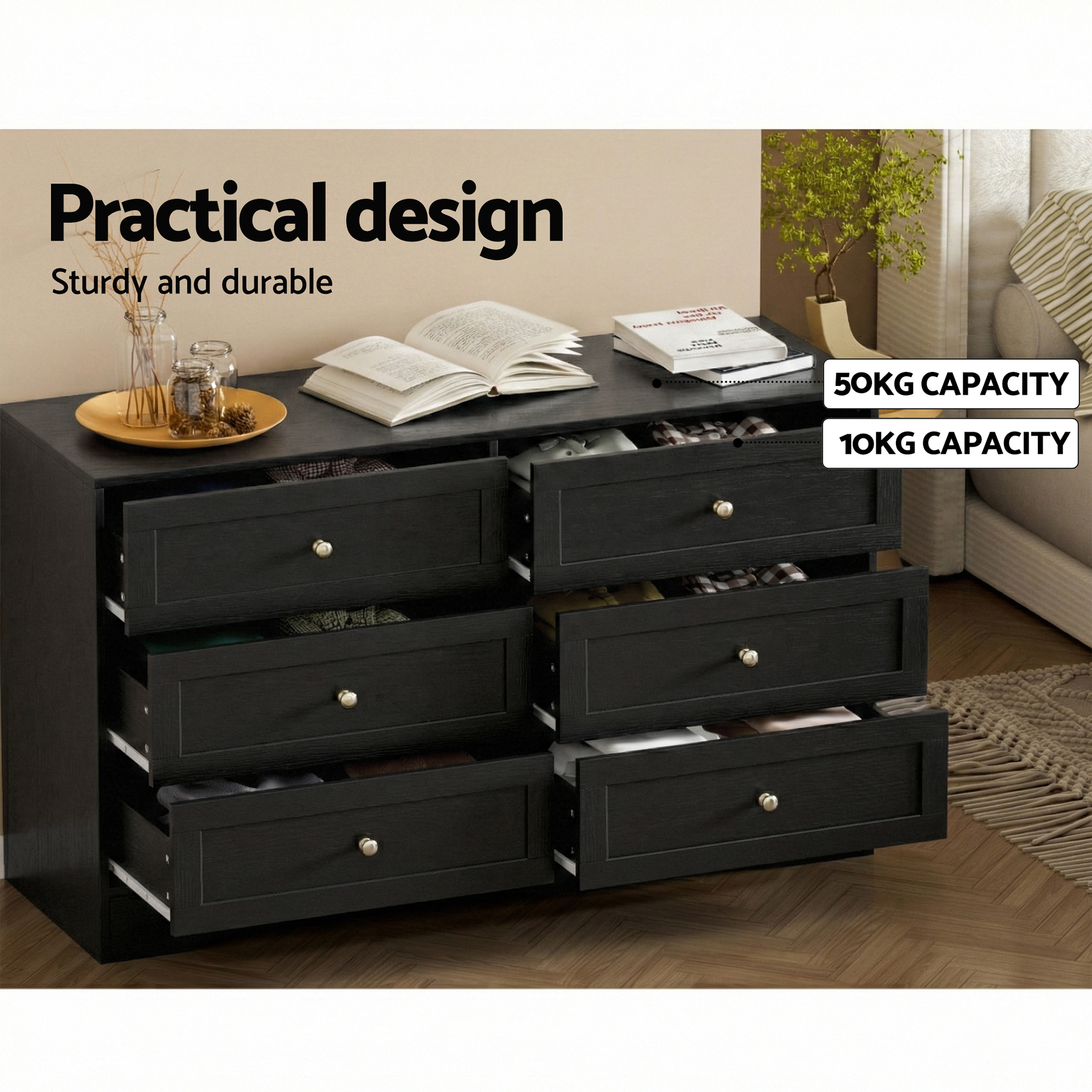 Artiss Leif Black 6-Drawer Tallboy Cabinet – Nice N Cheap Variety Store Artiss Black Tallboy