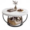Artiss Coffee Table 2-Tier Marble Finish Round White&Amp;Black Product Image Nice N Cheap Variety Store