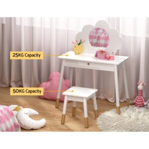 Keezi Kids Dressing Table Chair Set Vanity Makeup Wooden Leg Mirror Drawer - Image 6