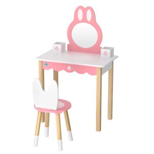 1 Set Of Keezi Kids Dressing Table Wooden Bunny Pink - Image 3