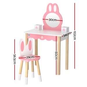 1 Set Of Keezi Kids Dressing Table Wooden Bunny Pink - Image 4