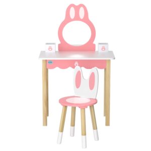 1 Set Of Keezi Kids Dressing Table Wooden Bunny Pink - Image 5