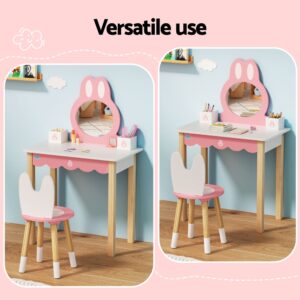 1 Set Of Keezi Kids Dressing Table Wooden Bunny Pink - Image 6