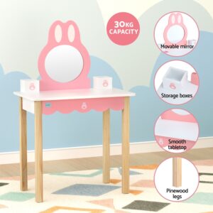 1 Set Of Keezi Kids Dressing Table Wooden Bunny Pink - Image 7
