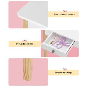 Keezi Kids Dressing Table Chair Set Wooden Leg Vanity Makeup Drawer Mirror - Image 8