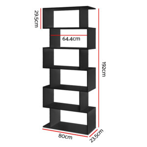 Artiss Riva 6-Tier Bookshelf - Black S-Shape – Nice N Cheap Variety Store 6-Tier Bookshelf