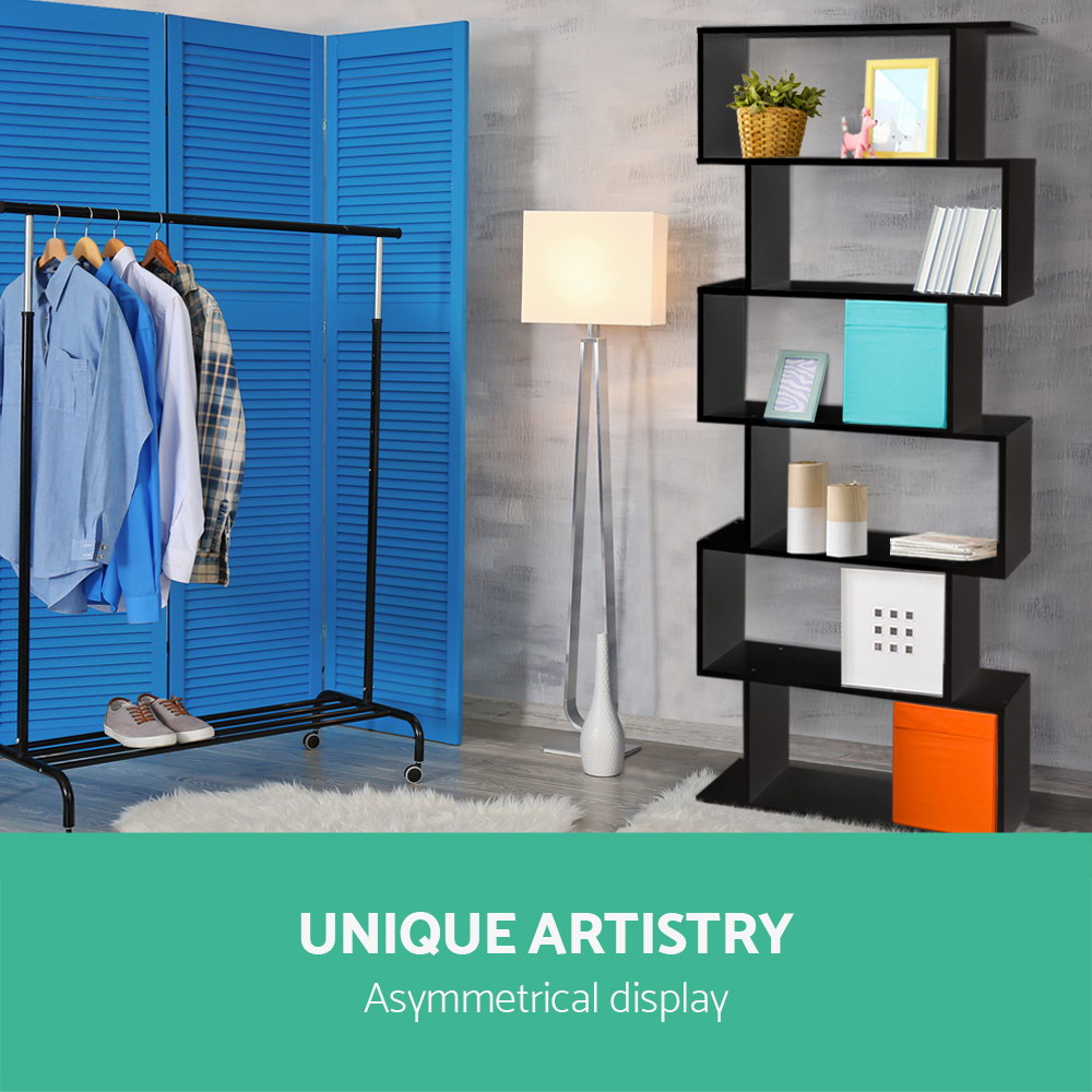 Artiss Riva 6-Tier Bookshelf - Black S-Shape – Nice N Cheap Variety Store 6-Tier Bookshelf