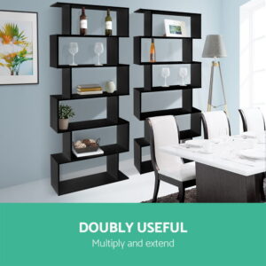 Artiss Riva 6-Tier Bookshelf - Black S-Shape – Nice N Cheap Variety Store 6-Tier Bookshelf