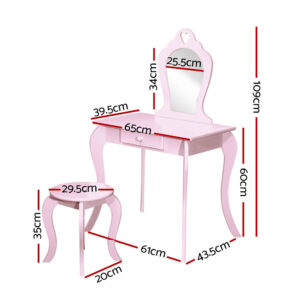 Keezi Kids Dressing Table Stool Set Vanity Mirror Princess Children Makeup Pink - Image 4