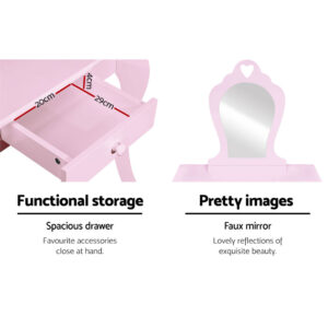 Keezi Kids Dressing Table Stool Set Vanity Mirror Princess Children Makeup Pink - Image 7