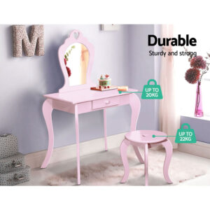 Keezi Kids Dressing Table Stool Set Vanity Mirror Princess Children Makeup Pink - Image 8