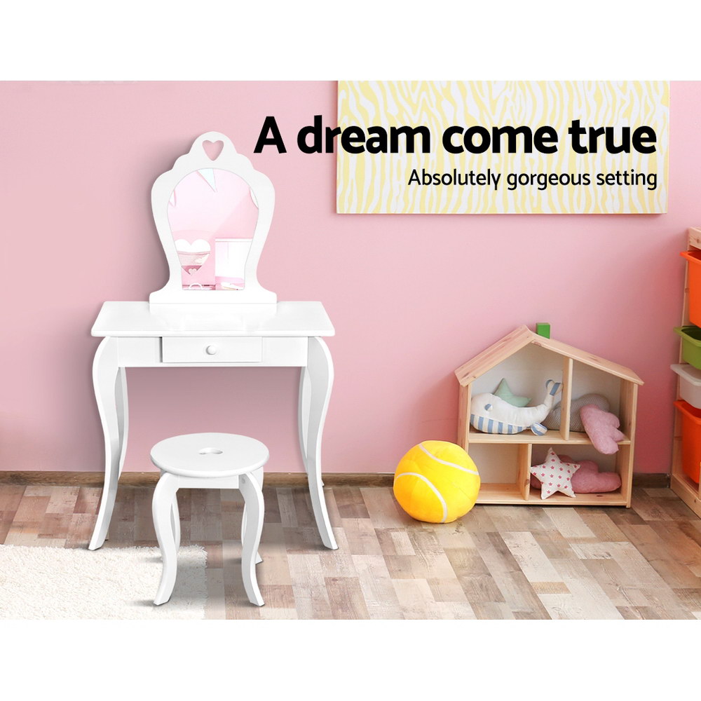 Keezi Kids Dressing Table Stool Set Vanity Mirror Princess Children Makeup White – Nice N Cheap Variety Store Keezi Kids Dressing Table Stool Set Vanity Mirror Princess Children Makeup White - Image 5