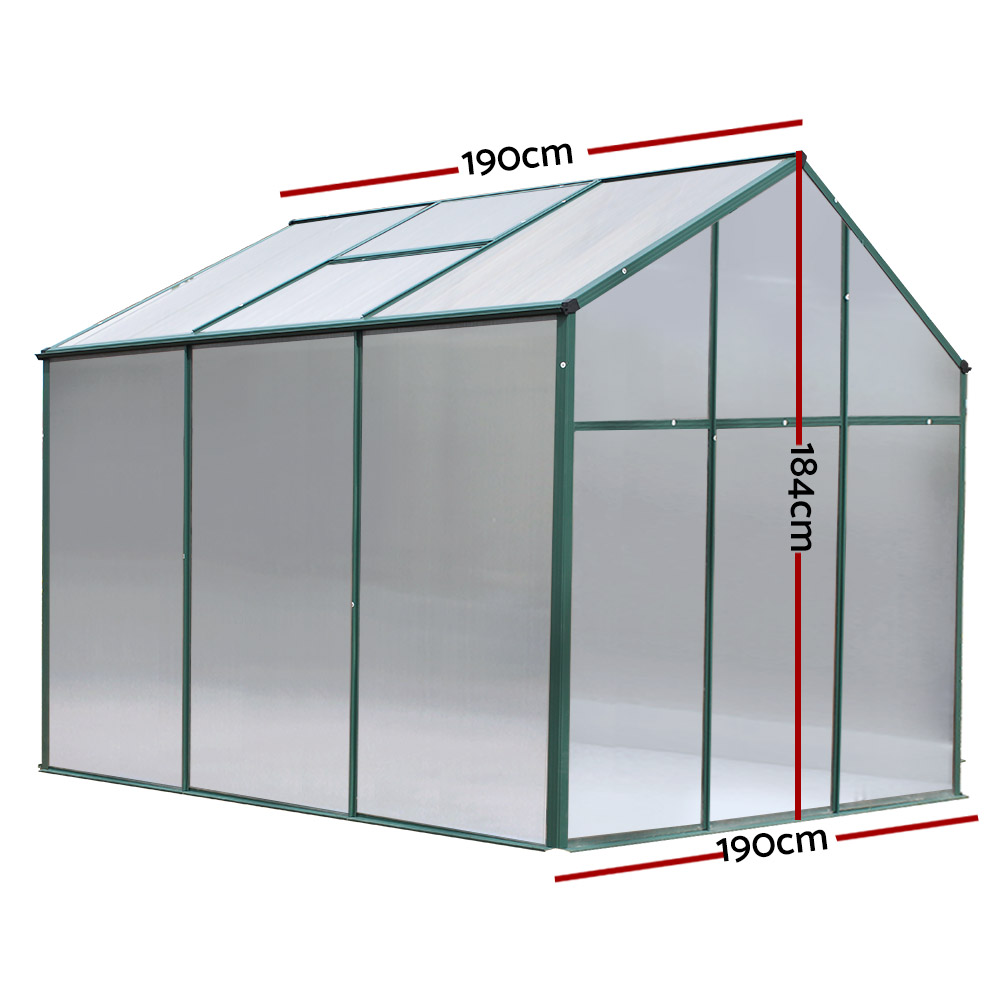 Green Fingers Greenhouse 1.9X1.9X1.83M Aluminium Polycarbonate Green House Garden Shed – Nice N Cheap Variety Store Green Fingers Greenhouse 1.9X1.9X1.83M Aluminium Polycarbonate Green House Garden Shed - Image 2