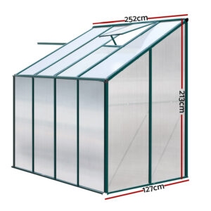 Green Fingers Greenhouse 2.52X1.27X2.13M Lean-To Aluminium Polycarbonate Green House Garden Shed – Nice N Cheap Variety Store Green Fingers Greenhouse 2.52X1.27X2.13M Lean-To Aluminium Polycarbonate Green House Garden Shed - Image 2
