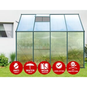 Green Fingers Greenhouse 2.52X1.27X2.13M Lean-To Aluminium Polycarbonate Green House Garden Shed – Nice N Cheap Variety Store Green Fingers Greenhouse 2.52X1.27X2.13M Lean-To Aluminium Polycarbonate Green House Garden Shed - Image 4