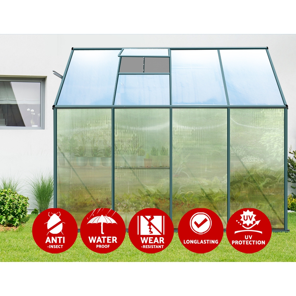 Green Fingers Greenhouse 2.52X1.27X2.13M Lean-To Aluminium Polycarbonate Green House Garden Shed – Nice N Cheap Variety Store Green Fingers Greenhouse 2.52X1.27X2.13M Lean-To Aluminium Polycarbonate Green House Garden Shed - Image 4