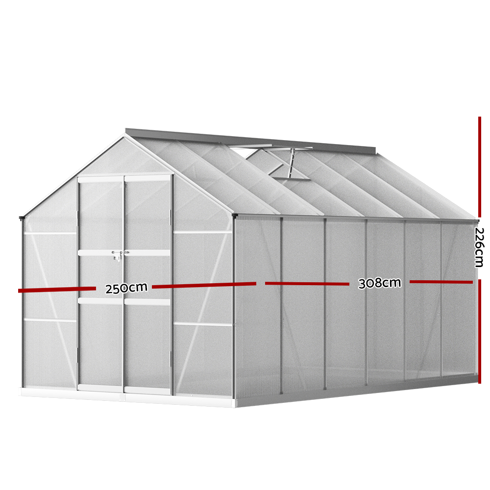 Green Fingers Greenhouse 3X2.5X2.26M Double Doors Aluminium Green House Garden Shed – Nice N Cheap Variety Store Green Fingers Greenhouse 3X2.5X2.26M Double Doors Aluminium Green House Garden Shed - Image 2