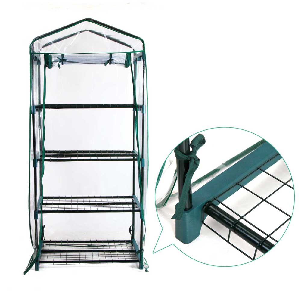 Green Fingers 4-Tier Mini Greenhouse 1.6M – Nice N Cheap Variety Store Open View Of The Green Fingers 4-Tier Greenhouse Showing Small Potted Herbs And Terracotta Pots Arranged On Wire Shelves