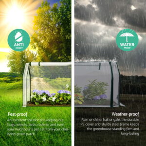 Green Fingers Mini Greenhouse Pe Cover Green House Roll-Up Zippered Door 1.2X0.5X0.6M - Image 4