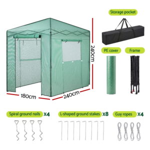Green Fingers Greenhouse 180X240X240Cm Steel Frame Pe Cover Outdoor Shelter – Nice N Cheap Variety Store Green Fingers Greenhouse 180X240X240Cm Steel Frame Pe Cover Outdoor Shelter - Image 2