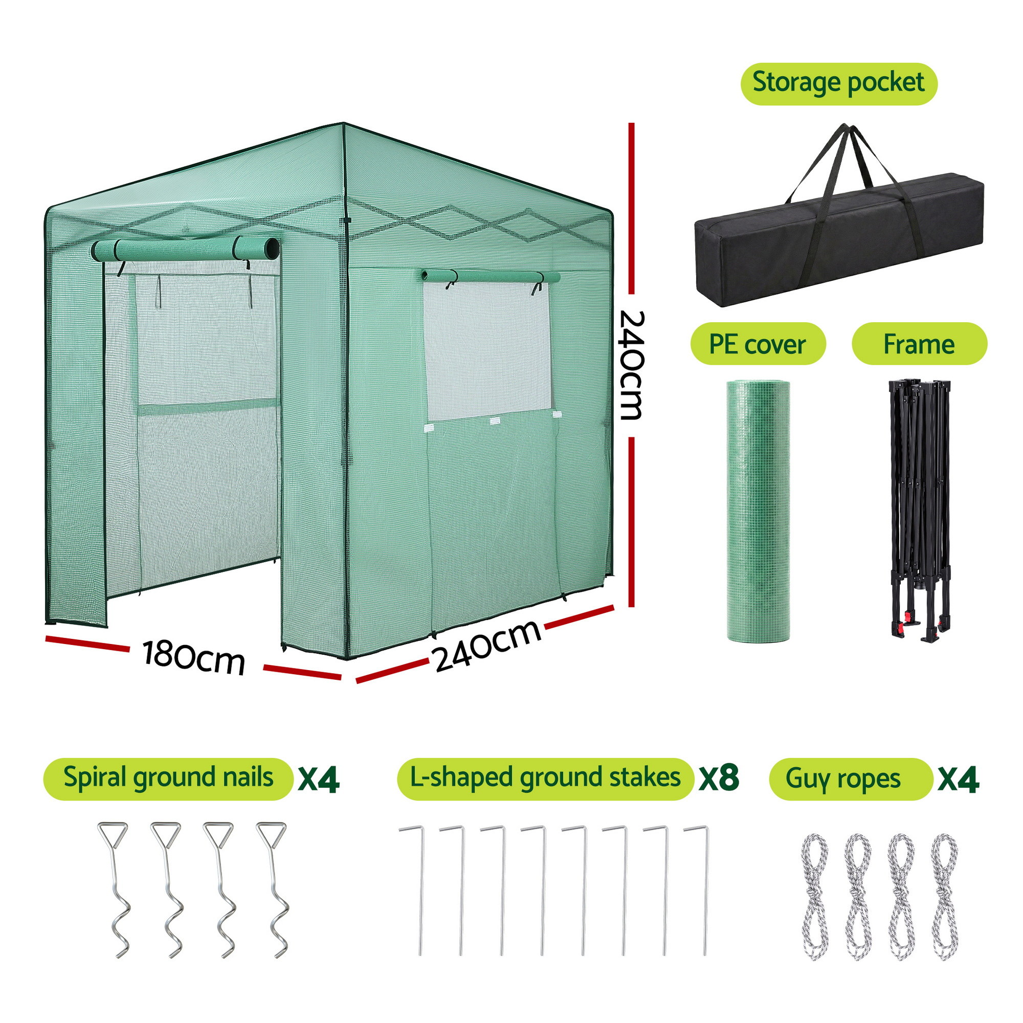 Green Fingers Greenhouse 180X240X240Cm Steel Frame Pe Cover Outdoor Shelter – Nice N Cheap Variety Store Green Fingers Greenhouse 180X240X240Cm Steel Frame Pe Cover Outdoor Shelter - Image 2