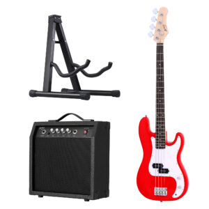 Alpha 47 inch red electric guitar with basswood body and maple neck full front view