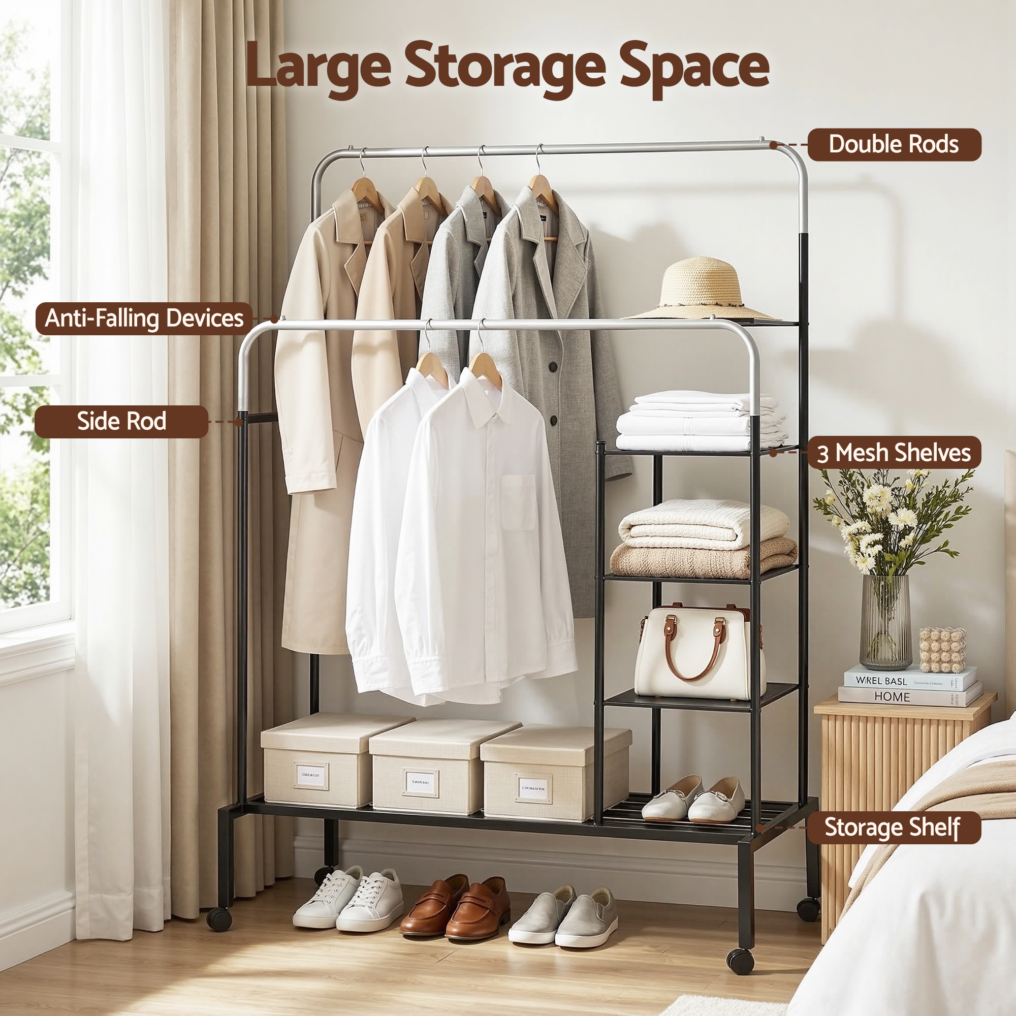 Artiss Double Rod Clothes Rack With Storage Shelf – Nice N Cheap Variety Store Double Rod Clothes Rack