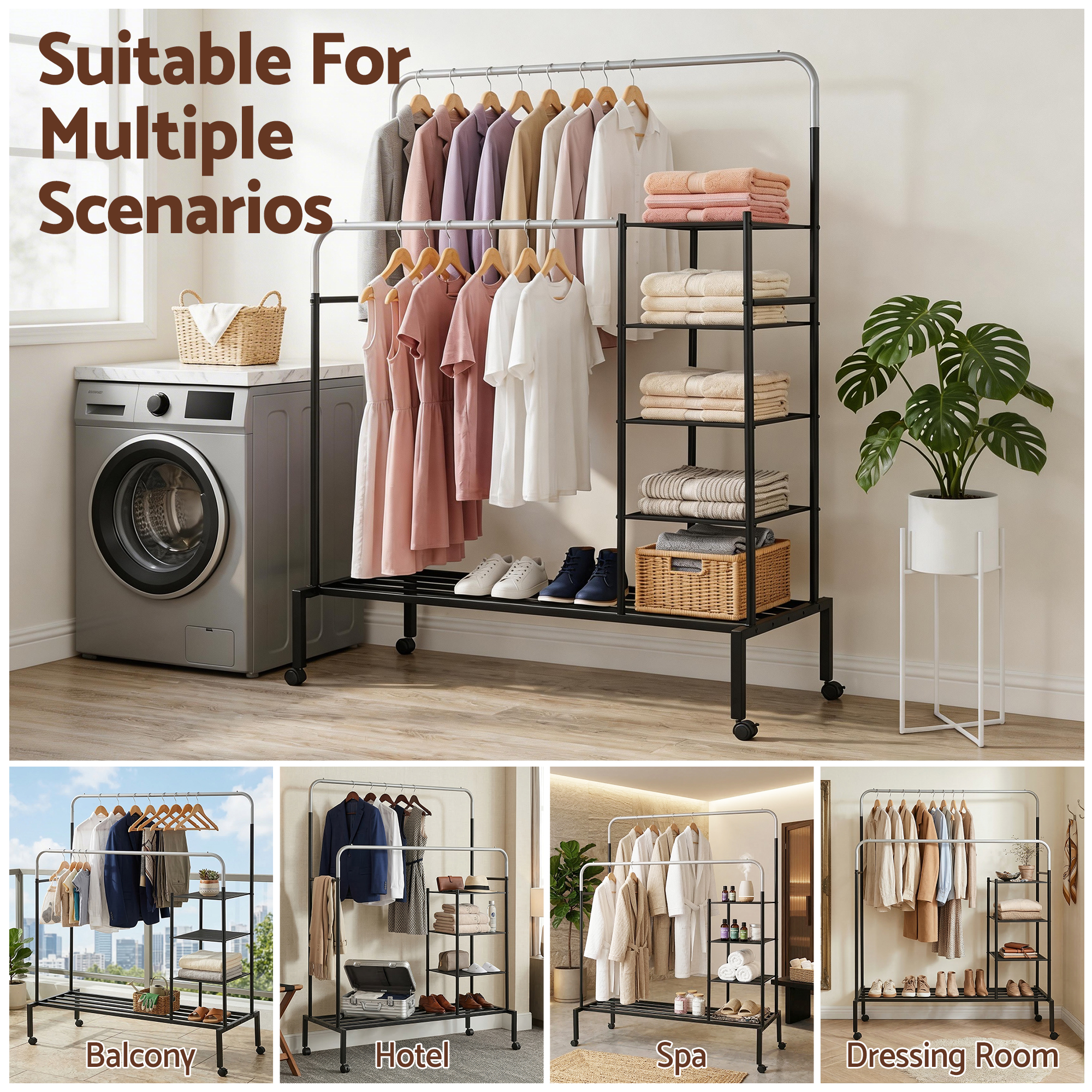 Artiss Double Rod Clothes Rack With Storage Shelf – Nice N Cheap Variety Store Double Rod Clothes Rack