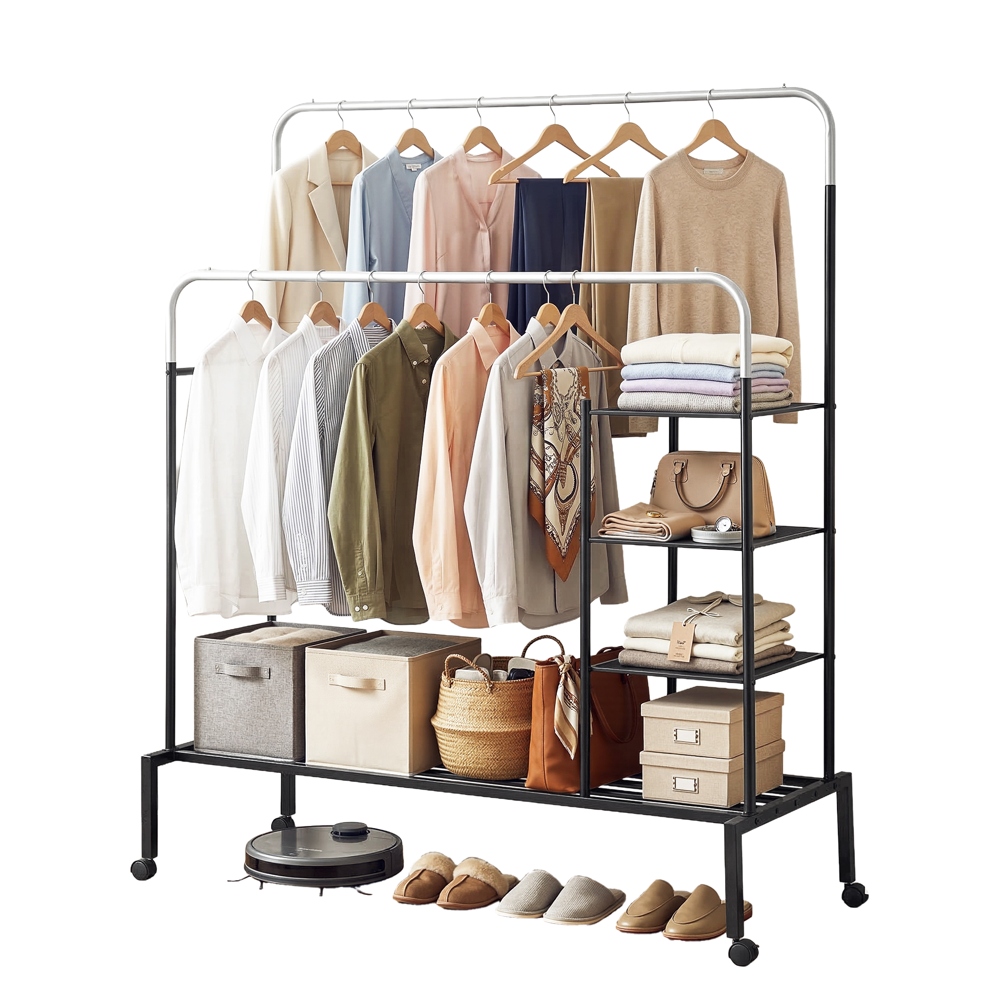 Artiss Double Rod Clothes Rack With Storage Shelf – Nice N Cheap Variety Store Double Rod Clothes Rack