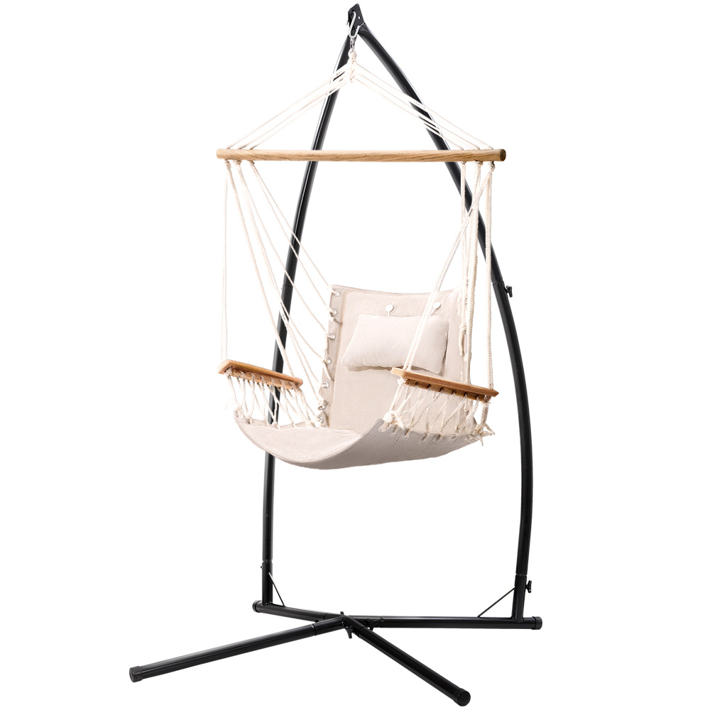 Gardeon Hammock Chair With Stand - Cream Outdoor – Nice N Cheap Variety Store Hammock Chair With Stand