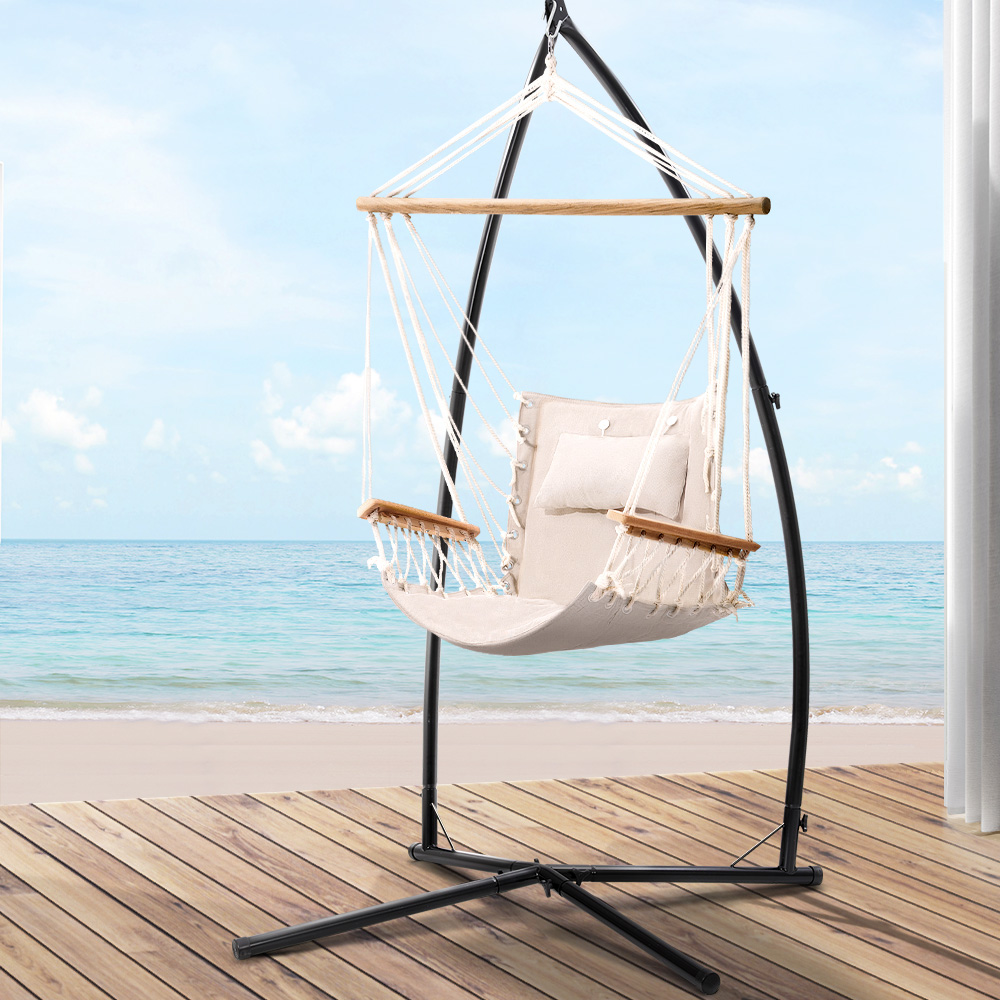 Gardeon Hammock Chair With Stand - Cream Outdoor – Nice N Cheap Variety Store Hammock Chair With Stand