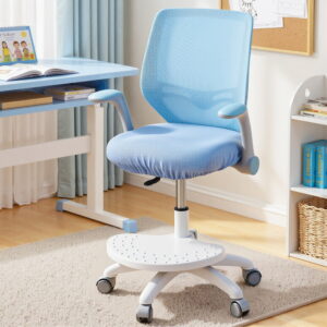 Keezi Kids Ergonomic Study Chair Adjustable W/ Wheels Footrest Blue - Image 7