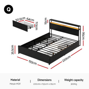 Artiss Queen Bed Frame | Storage, Led &Amp; Charge Station – Nice N Cheap Variety Store Queen Bed Frame
