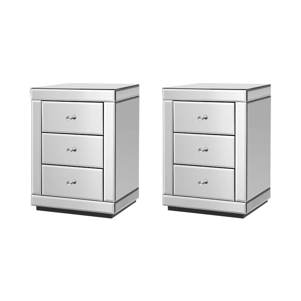 Artiss Mirrored Bedside Tables - Set Of 2, Silver – Nice N Cheap Variety Store Mirrored Bedside Tables