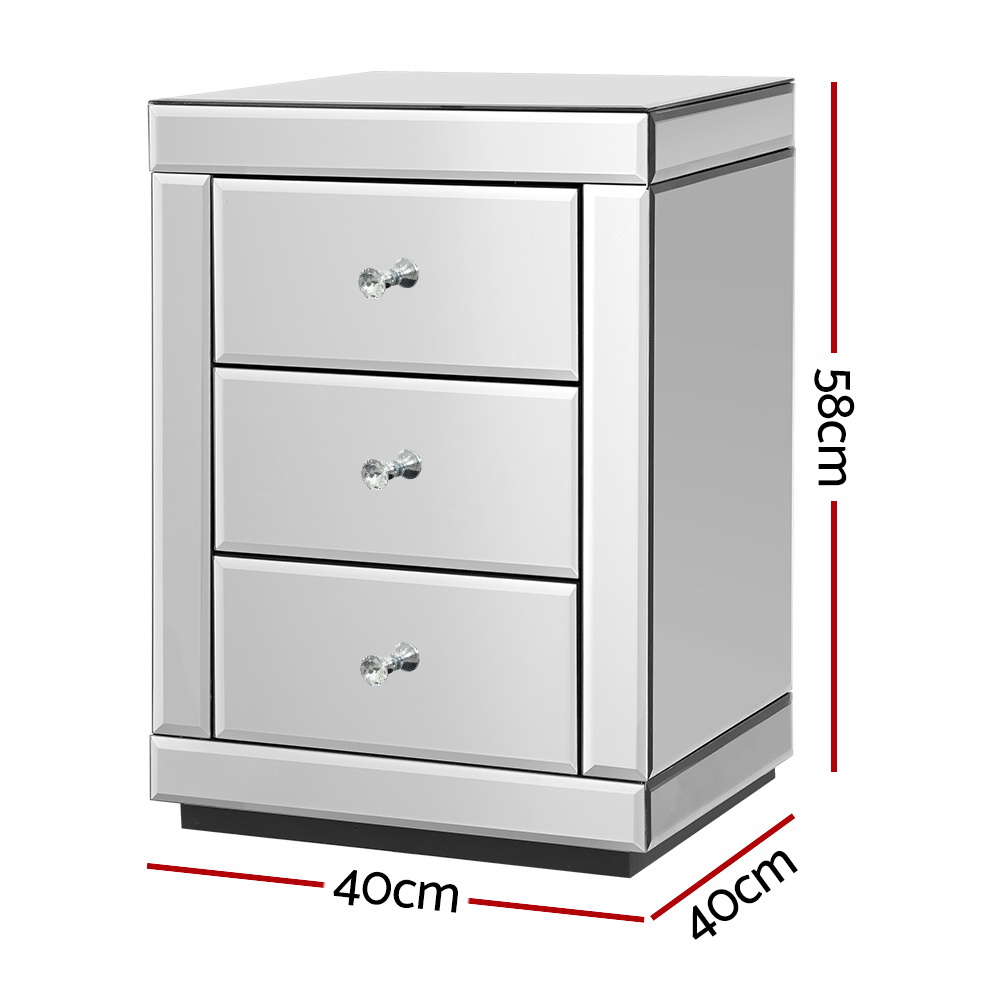 Artiss Mirrored Bedside Tables - Set Of 2, Silver – Nice N Cheap Variety Store Mirrored Bedside Tables