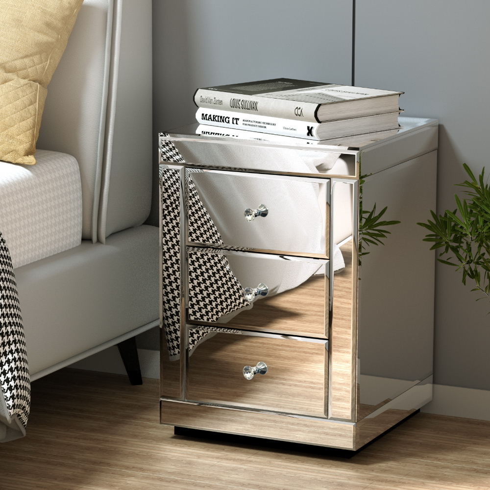 Artiss Mirrored Bedside Tables - Set Of 2, Silver – Nice N Cheap Variety Store Mirrored Bedside Tables