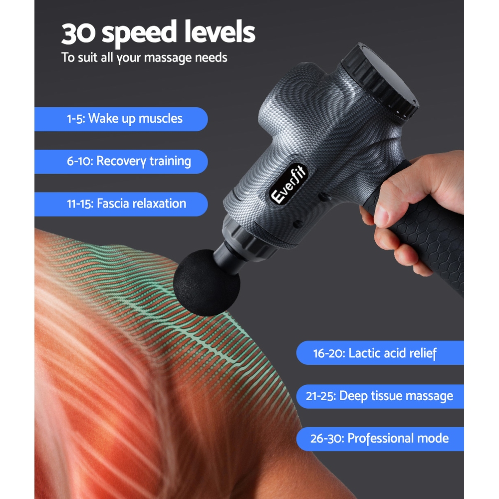 Everfit Massage Gun 30 Speed 6 Heads Vibration Muscle Massager Chargeable Grey – Nice N Cheap Variety Store Everfit Massage Gun 30 Speed 6 Heads Vibration Muscle Massager Chargeable Grey - Image 6