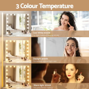 Embellir Makeup Mirror 80X60Cm Hollywood Vanity With Led Light Tabletop White - Image 4