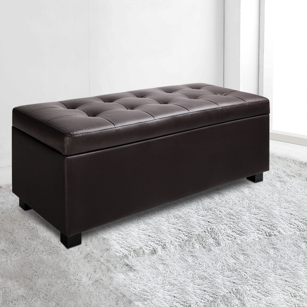Artiss Storage Ottoman 97Cm | Brown Leather Blanket Box – Nice N Cheap Variety Store Storage Ottoman