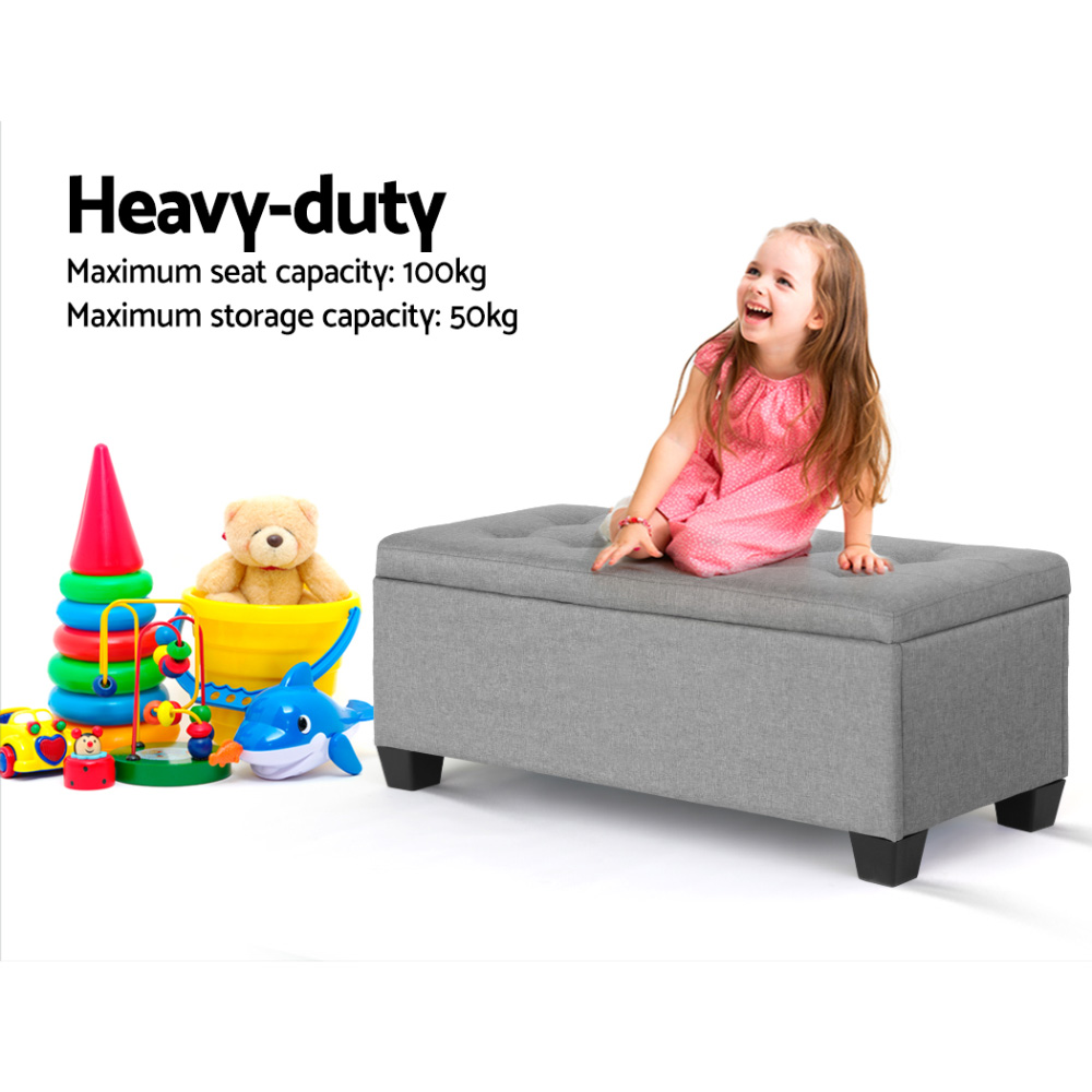 Artiss Storage Ottoman | 97Cm Linen Light Grey – Nice N Cheap Variety Store Storage Ottoman