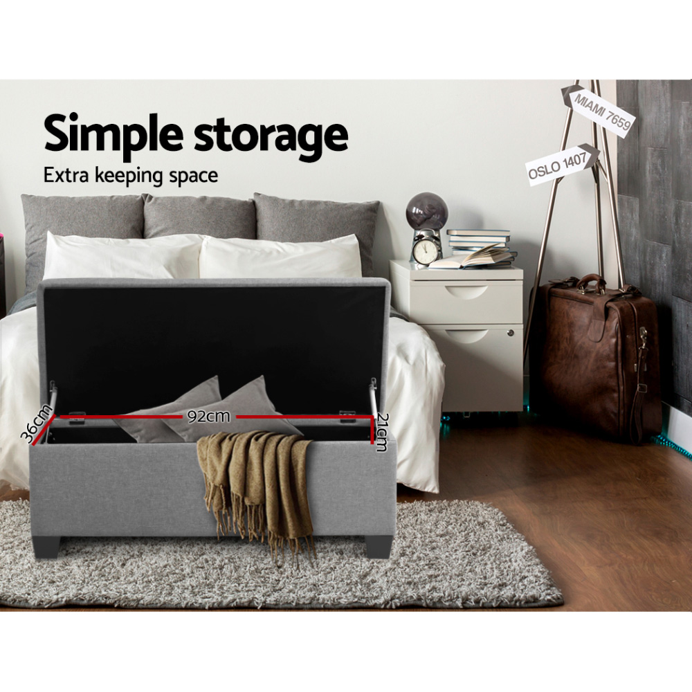 Artiss Storage Ottoman | 97Cm Linen Light Grey – Nice N Cheap Variety Store Storage Ottoman