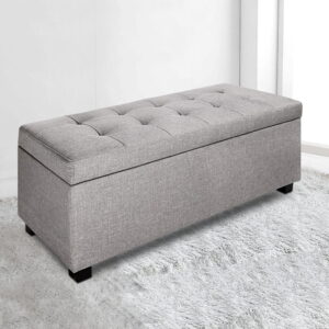 Artiss Storage Ottoman | 97Cm Linen Light Grey – Nice N Cheap Variety Store Storage Ottoman