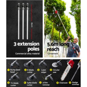 Giantz 65Cc Pole Chainsaw Hedge Trimmer Brush Cutter Whipper Snipper Saw 9-In-1 5.6M – Nice N Cheap Variety Store Giantz 65Cc Pole Chainsaw Hedge Trimmer Brush Cutter Whipper Snipper Saw 9-In-1 5.6M - Image 6