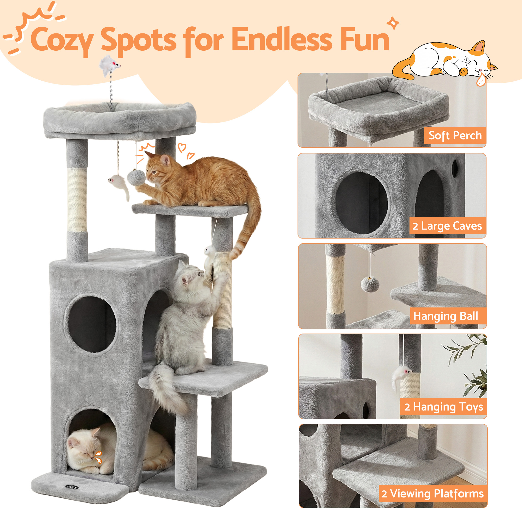 I.pet Cat Tree Tower 127Cm Scratching Post Furniture Scratcher House Light Grey – Nice N Cheap Variety Store I.pet Cat Tree Tower 127Cm Scratching Post Furniture Scratcher House Light Grey - Image 5