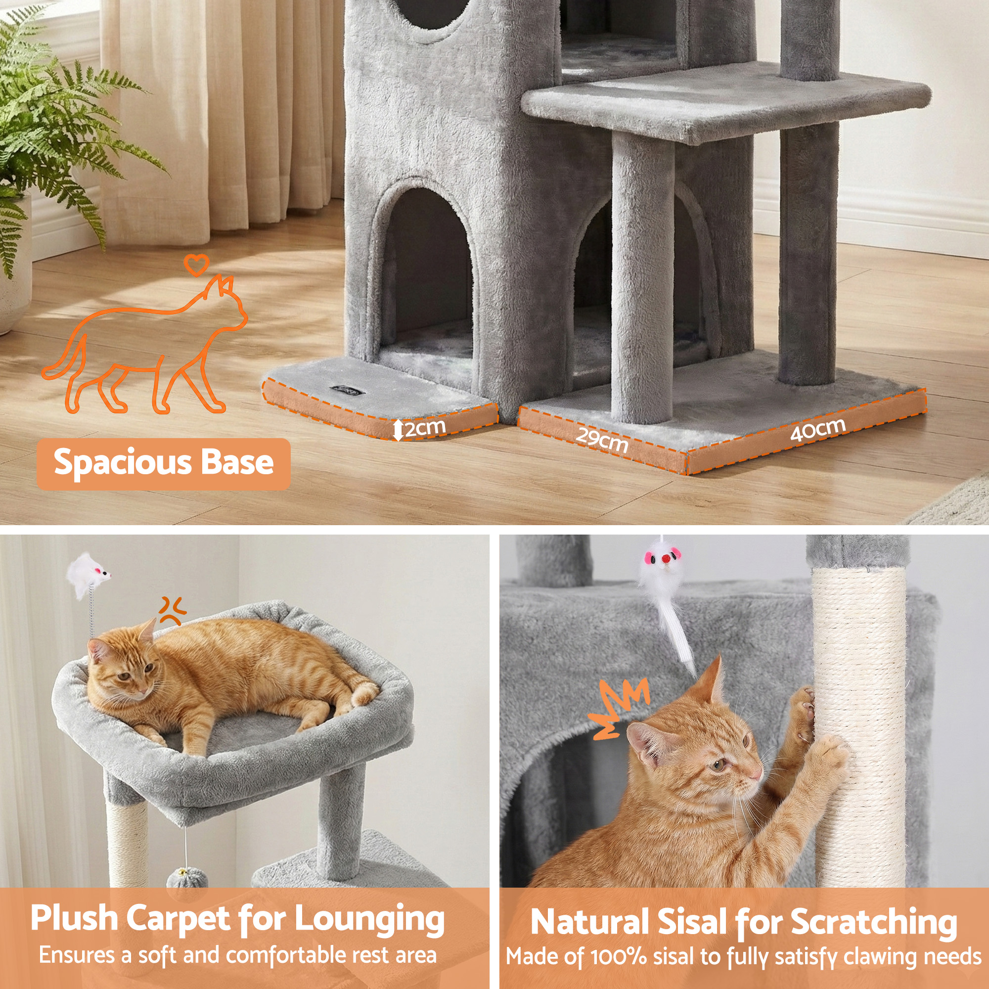 I.pet Cat Tree Tower 127Cm Scratching Post Furniture Scratcher House Light Grey – Nice N Cheap Variety Store I.pet Cat Tree Tower 127Cm Scratching Post Furniture Scratcher House Light Grey - Image 7